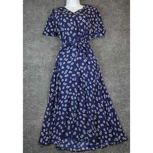 Talbots Daisy Floral Viscose Tie Waist Midi Fit & Flare Dress Women's Size 8
